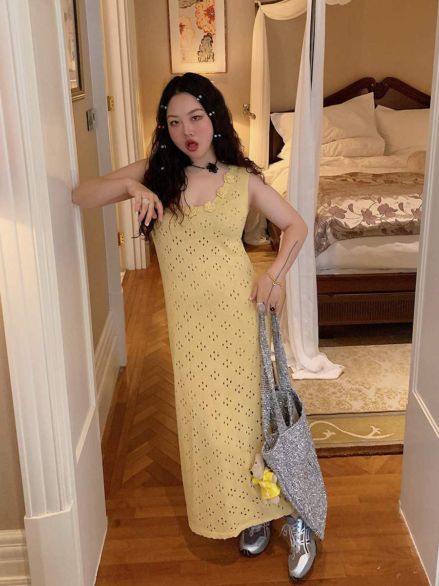 3D Floral Hollow Out Two-Piece Sling Dress for Women - Unique Waist-Cinching Design for Spring Summer 2025 - Y2K Style 3D Floral Hollow Out Two-Piece Sling Dress for Women - Unique Waist-Cinching Design for Spring Summer 2025 - Y2K Style