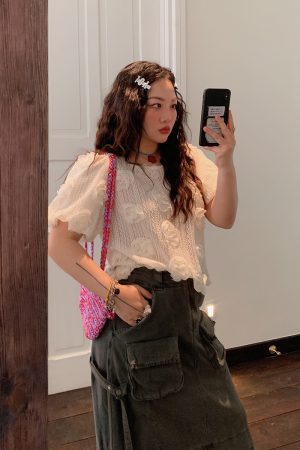 3D Floral Lace T-Shirt for Women, Short Sleeve, Summer 2025 Unique Design, Y2K Inspired Top