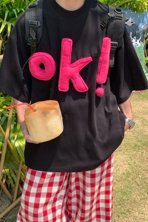 3D OK Letter Short Sleeve T-Shirt for Men and Women, Loose Fit Unisex Summer Tee, Vintage-Inspired Casual Wear