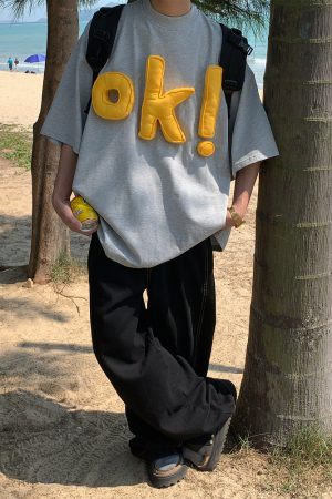 3D OK Letter Short Sleeve T-Shirt for Men and Women, Loose Fit Unisex Summer Tee, Vintage-Inspired Casual Wear