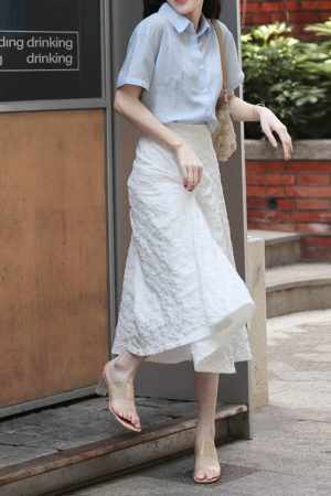 3D Relief Floral Umbrella Skirt with Pockets, High-Waisted A-Line, Vintage Black and White, Women's Spring Summer Fashion