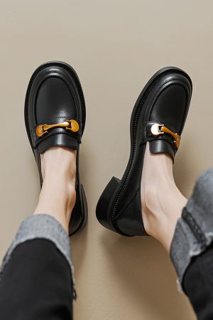 4.5 cm Italian-Style Soft Sole Leather Shoes with Metal Buckle - Comfortable Fashion Footwear