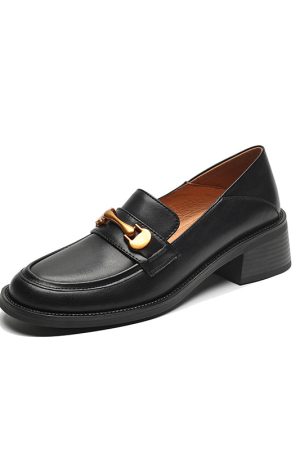 4.5 cm Italian-Style Soft Sole Leather Shoes with Metal Buckle - Comfortable Fashion Footwear