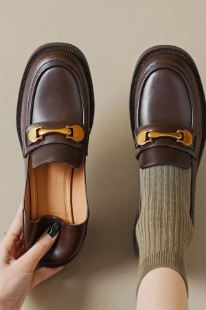 4.5 cm Italian-Style Soft Sole Leather Shoes with Metal Buckle - Comfortable Fashion Footwear