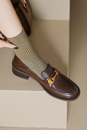4.5 cm Italian-Style Soft Sole Leather Shoes with Metal Buckle - Comfortable Fashion Footwear
