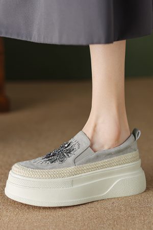 6 cm Thick-Soled Slip-On Loafers for Women - Italian-Style Genuine Leather Soft Sole Comfortable Footwear