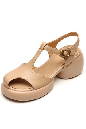7 cm Thick-Soled Italian-Style Genuine Leather Sandals - Comfortable Soft Sole Fashion for Outdoor Versatility