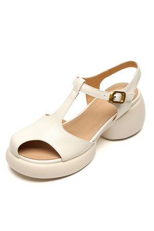 7 cm Thick-Soled Italian-Style Genuine Leather Sandals - Comfortable Soft Sole Fashion for Outdoor Versatility