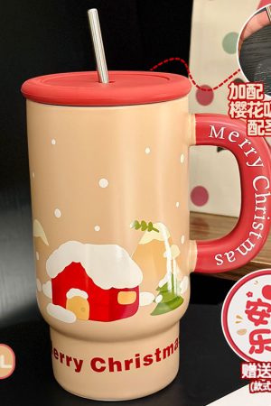 800ml Ceramic Straight Body Mug - Extra Large Capacity, Aesthetic Design, Perfect Gift for Girls and Friends, Stylish Straw Water Cup