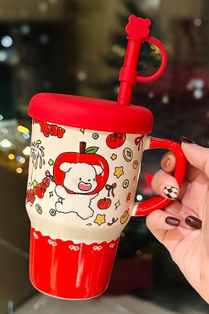 800ml Ceramic Straight Body Mug - Extra Large Capacity, Aesthetic Design, Perfect Gift for Girls and Friends, Stylish Straw Water Cup