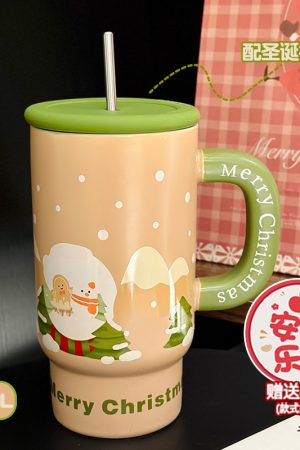 800ml Ceramic Straight Body Mug - Extra Large Capacity, Aesthetic Design, Perfect Gift for Girls and Friends, Stylish Straw Water Cup