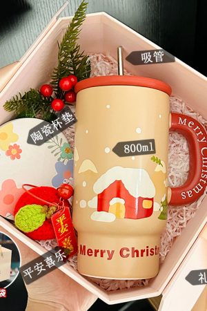 800ml Ceramic Straight Body Mug - Extra Large Capacity, Aesthetic Design, Perfect Gift for Girls and Friends, Stylish Straw Water Cup