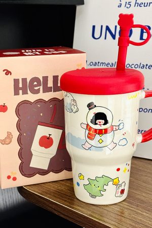 800ml Ceramic Straight Body Mug - Extra Large Capacity, Aesthetic Design, Perfect Gift for Girls and Friends, Stylish Straw Water Cup