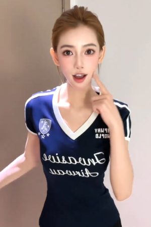 90s American Retro V-Neck Short Sleeve Women's Summer Color-Blocking Football T-Shirt Slim Fit Sports Top