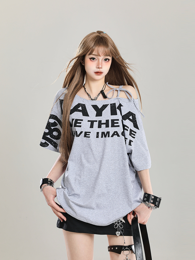 90s Retro Off-Shoulder Short Sleeve T-Shirt for Women - Summer 2025 Loose Fit Unique Casual Top 90s Retro Off-Shoulder Short Sleeve T-Shirt for Women - Summer 2025 Loose Fit Unique Casual Top