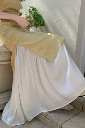 A-line Long Dress with Slip Under Qipao, Flowing Hem, Elastic Waist, Vintage Versatile Design, Slimming Fit, Perfect for Any Occasion