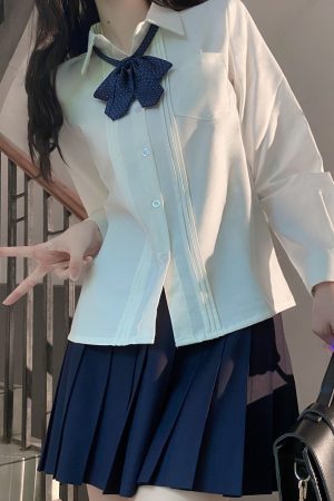 Accordion Pleated Long Sleeve & Short Sleeve JK Shirt Set - Basic Student Uniform for Women, Spring Autumn College Style