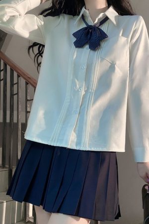 Accordion Pleated Long Sleeve & Short Sleeve JK Shirt Set - Basic Student Uniform for Women, Spring Autumn College Style