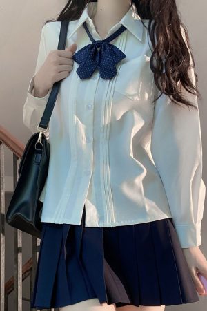 Accordion Pleated Long Sleeve & Short Sleeve JK Shirt Set - Basic Student Uniform for Women, Spring Autumn College Style