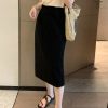 Adjustable Slit Half-Length Skirt with Elastic Back and Zipper - Mid-Length Straight H-Line Suit Skirt