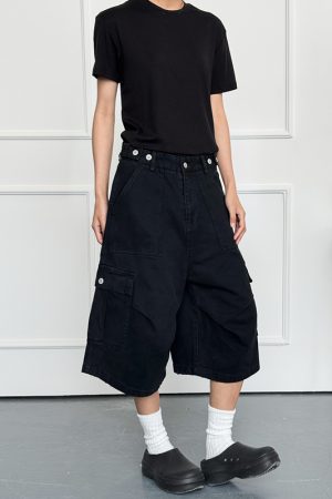 Adjustable Waistband Button Work Shorts for Men & Women - Casual Loose Fit Straight Shorts for Everyday Wear