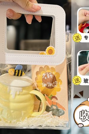 Adorable Bee Ceramic Mug with Lid & Spoon, Cute Coffee Cup for Girls, Perfect Birthday Gift for Best Friends