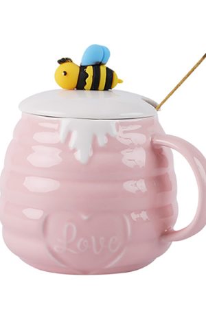 Adorable Bee Ceramic Mug with Lid & Spoon, Cute Coffee Cup for Girls, Perfect Birthday Gift for Best Friends