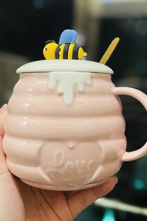 Adorable Bee Ceramic Mug with Lid & Spoon, Cute Coffee Cup for Girls, Perfect Birthday Gift for Best Friends