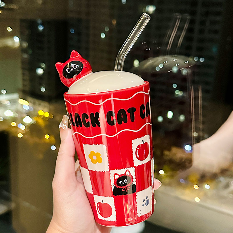 Adorable Cat Ceramic Mug with Straw, Perfect Gift for Girls, Best Friend Birthday Present, Cute Party Favor Adorable Cat Ceramic Mug with Straw, Perfect Gift for Girls, Best Friend Birthday Present, Cute Party Favor