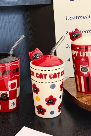 Adorable Cat Ceramic Mug with Straw, Perfect Gift for Girls, Best Friend Birthday Present, Cute Party Favor