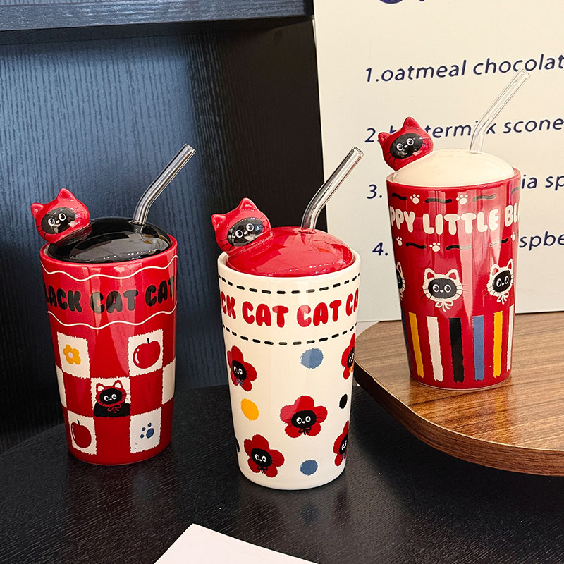 Adorable Cat Ceramic Mug with Straw, Perfect Gift for Girls, Best Friend Birthday Present, Cute Party Favor Adorable Cat Ceramic Mug with Straw, Perfect Gift for Girls, Best Friend Birthday Present, Cute Party Favor