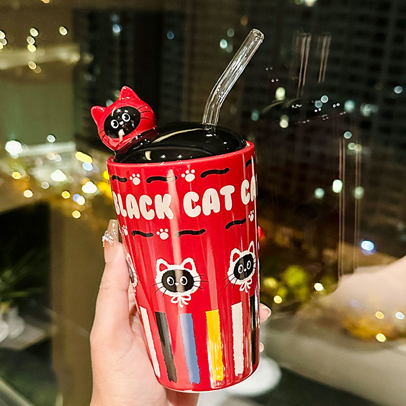 Adorable Cat Ceramic Mug with Straw, Perfect Gift for Girls, Best Friend Birthday Present, Cute Party Favor Adorable Cat Ceramic Mug with Straw, Perfect Gift for Girls, Best Friend Birthday Present, Cute Party Favor