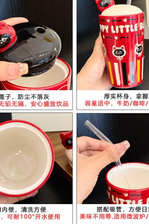 Adorable Cat Ceramic Mug with Straw, Perfect Gift for Girls, Best Friend Birthday Present, Cute Party Favor