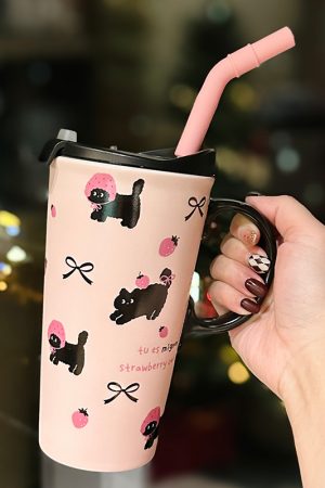 Adorable Cat Mug for Girls - 520ml Ceramic Cup with Straw, Cute Ton-Ton Design, Perfect for Everyday Use and Gifts