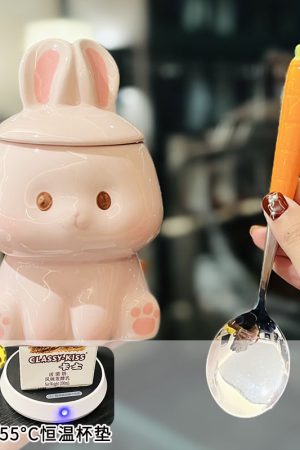 Adorable Ceramic Rabbit-Shaped Mug with Lid and Spoon - Perfect for Dorms, Water, Coffee, and Tea Lovers