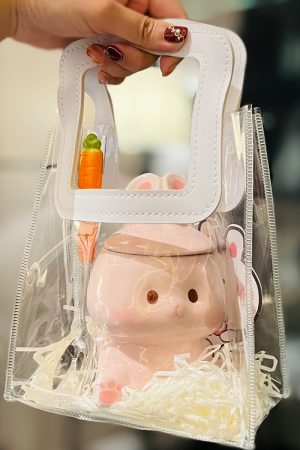 Adorable Ceramic Rabbit-Shaped Mug with Lid and Spoon - Perfect for Dorms, Water, Coffee, and Tea Lovers