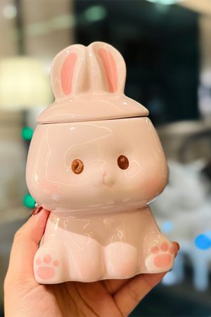 Adorable Ceramic Rabbit-Shaped Mug with Lid and Spoon - Perfect for Dorms, Water, Coffee, and Tea Lovers