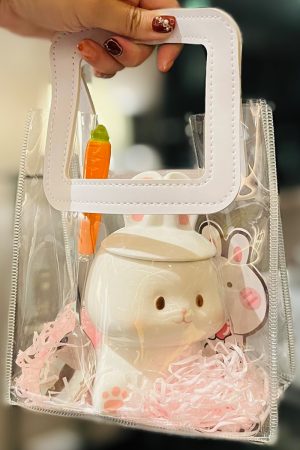 Adorable Ceramic Rabbit-Shaped Mug with Lid and Spoon - Perfect for Dorms, Water, Coffee, and Tea Lovers