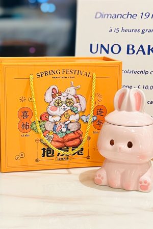 Adorable Ceramic Rabbit-Shaped Mug with Lid and Spoon - Perfect for Dorms, Water, Coffee, and Tea Lovers