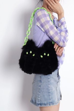 Adorable Plush Little Black Cat Crossbody Bag - Soft Autumn Collection, Cute Student Shoulder Bag for Niche Style Lovers