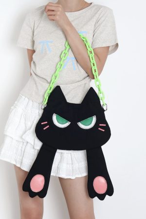 Adorable Plush Little Black Cat Crossbody Bag - Soft Autumn Collection, Cute Student Shoulder Bag for Niche Style Lovers