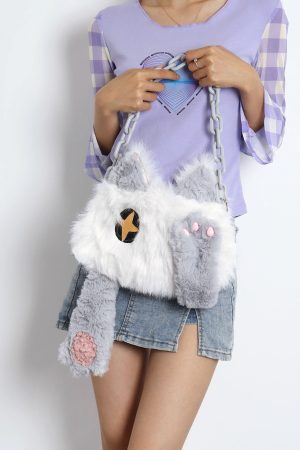 Adorable Plush Orange Cat Crossbody Bag for Women - Soft Face-Covering Shoulder Bag, 2024 Autumn Niche Style