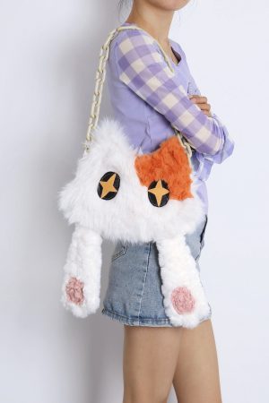 Adorable Plush Orange Cat Crossbody Bag for Women - Soft Face-Covering Shoulder Bag, 2024 Autumn Niche Style