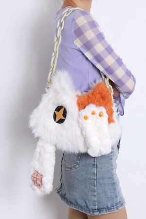 Adorable Plush Orange Cat Crossbody Bag for Women - Soft Face-Covering Shoulder Bag, 2024 Autumn Niche Style