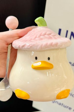Adorable Yellow Duck Ceramic Mug with Lid – Cute Fun Water Cup for Girls, Perfect Gift for Animal Lovers and Home Decor