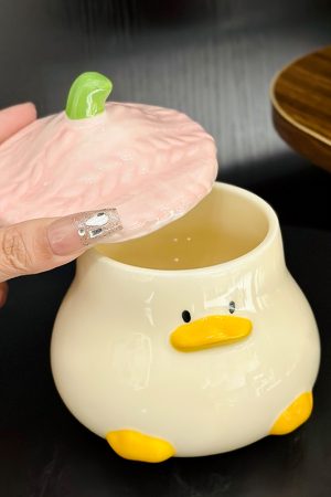 Adorable Yellow Duck Ceramic Mug with Lid – Cute Fun Water Cup for Girls, Perfect Gift for Animal Lovers and Home Decor