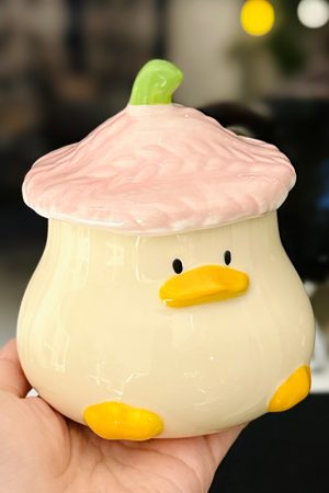Adorable Yellow Duck Ceramic Mug with Lid – Cute Fun Water Cup for Girls, Perfect Gift for Animal Lovers and Home Decor