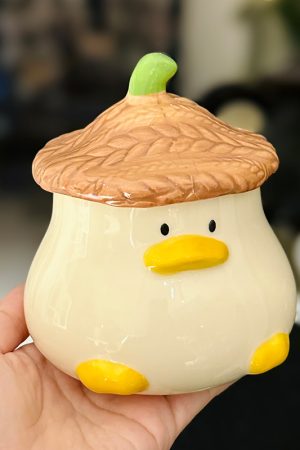 Adorable Yellow Duck Ceramic Mug with Lid – Cute Fun Water Cup for Girls, Perfect Gift for Animal Lovers and Home Decor