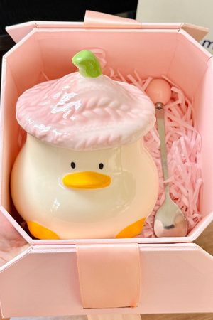 Adorable Yellow Duck Ceramic Mug with Lid – Cute Fun Water Cup for Girls, Perfect Gift for Animal Lovers and Home Decor