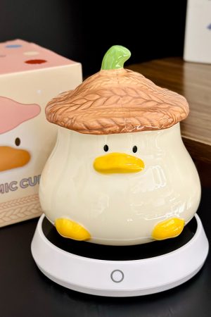 Adorable Yellow Duck Ceramic Mug with Lid – Cute Fun Water Cup for Girls, Perfect Gift for Animal Lovers and Home Decor